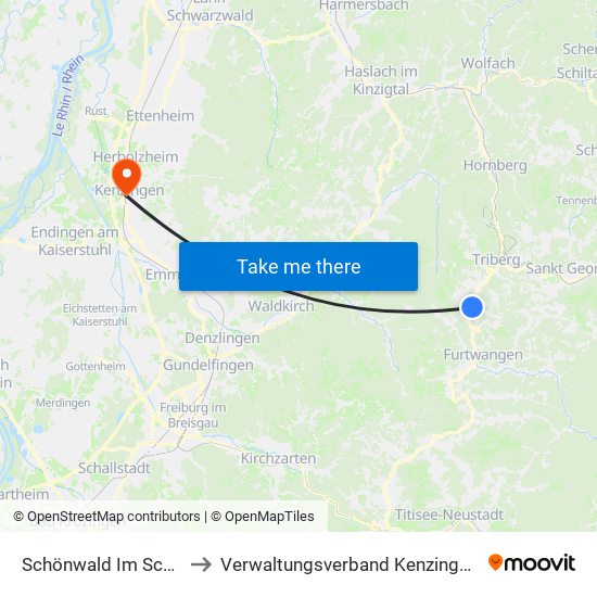 Schönwald Im Schwarzwald to Verwaltungsverband Kenzingen-Herbolzheim map