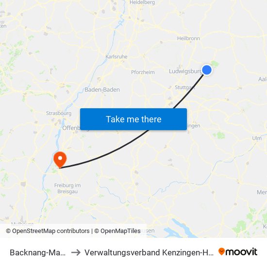 Backnang-Maubach to Verwaltungsverband Kenzingen-Herbolzheim map