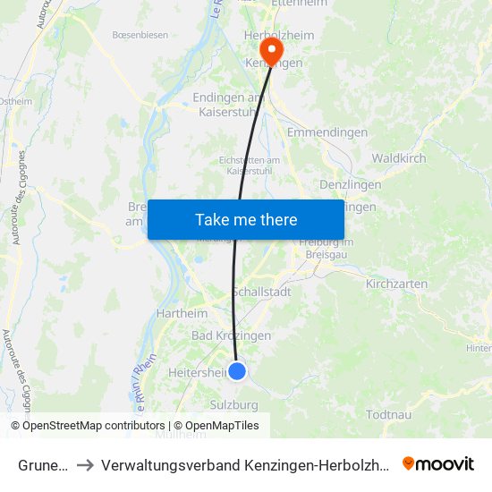 Grunern to Verwaltungsverband Kenzingen-Herbolzheim map