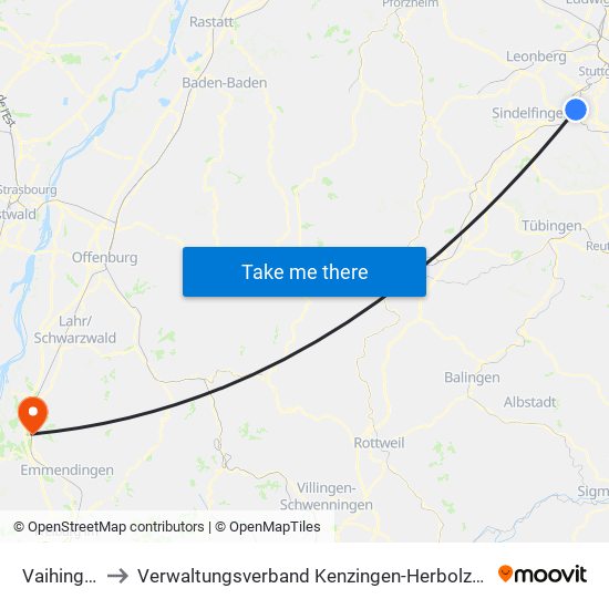 Vaihingen to Verwaltungsverband Kenzingen-Herbolzheim map