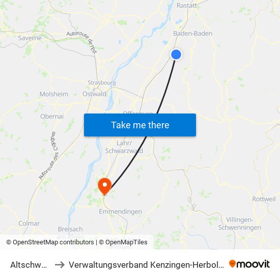 Altschweier to Verwaltungsverband Kenzingen-Herbolzheim map