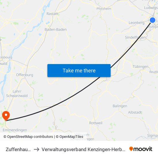 Zuffenhausen to Verwaltungsverband Kenzingen-Herbolzheim map