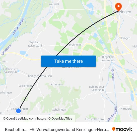 Bischoffingen to Verwaltungsverband Kenzingen-Herbolzheim map