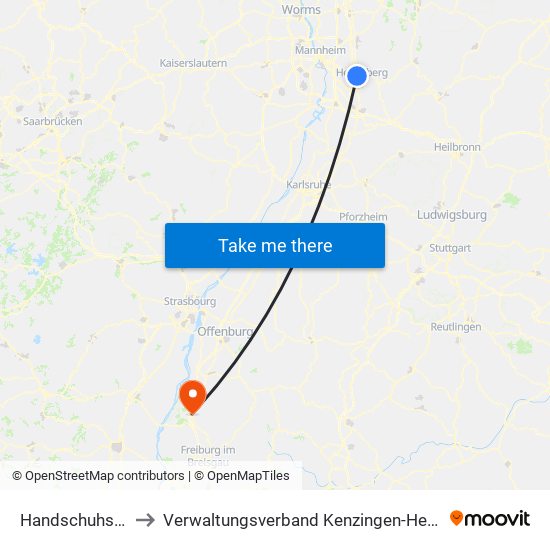 Handschuhsheim to Verwaltungsverband Kenzingen-Herbolzheim map