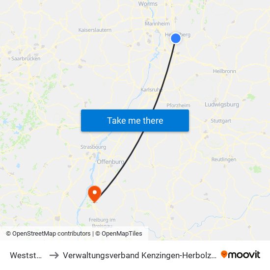 Weststadt to Verwaltungsverband Kenzingen-Herbolzheim map