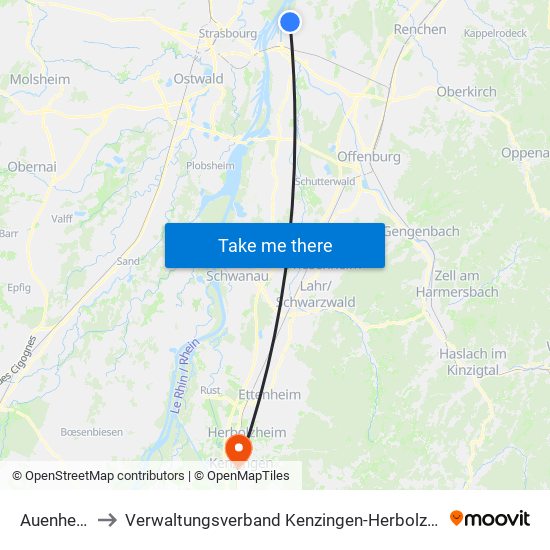 Auenheim to Verwaltungsverband Kenzingen-Herbolzheim map