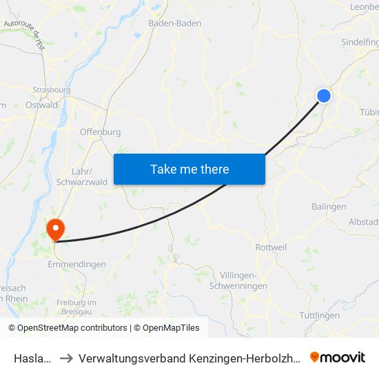 Haslach to Verwaltungsverband Kenzingen-Herbolzheim map