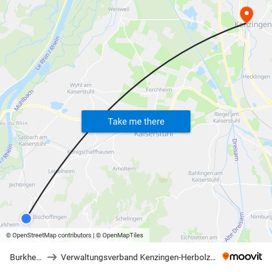 Burkheim to Verwaltungsverband Kenzingen-Herbolzheim map