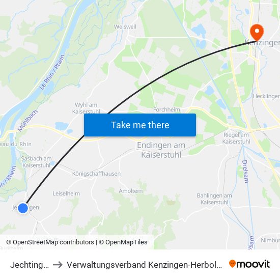 Jechtingen to Verwaltungsverband Kenzingen-Herbolzheim map
