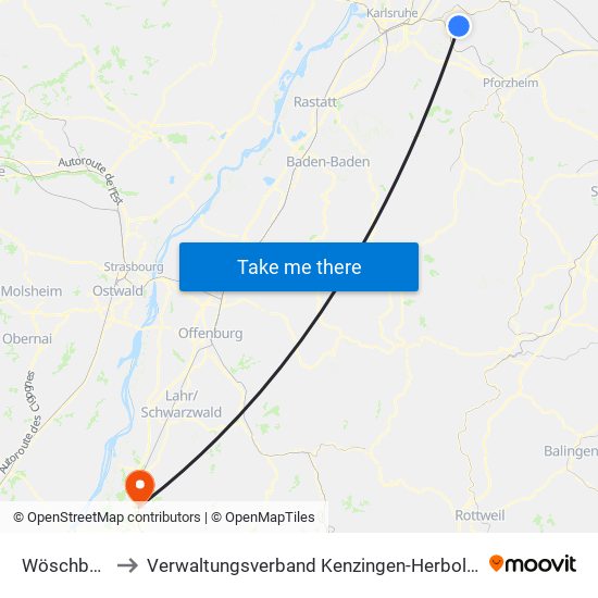 Wöschbach to Verwaltungsverband Kenzingen-Herbolzheim map