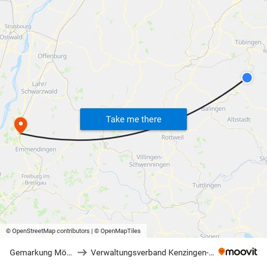 Gemarkung Mössingen to Verwaltungsverband Kenzingen-Herbolzheim map