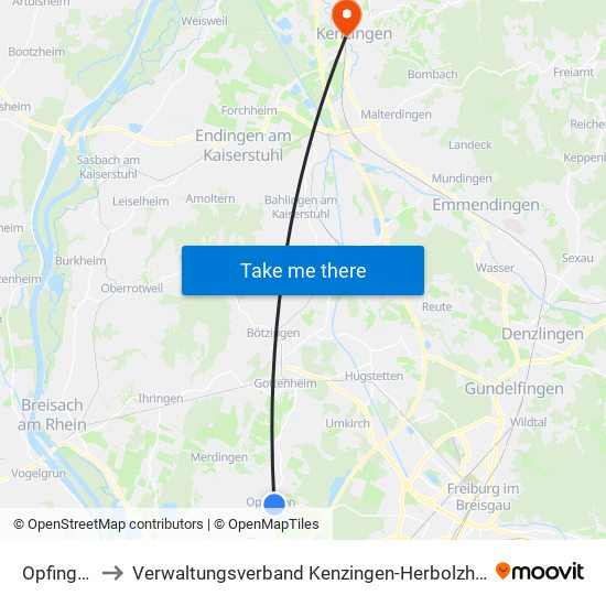 Opfingen to Verwaltungsverband Kenzingen-Herbolzheim map