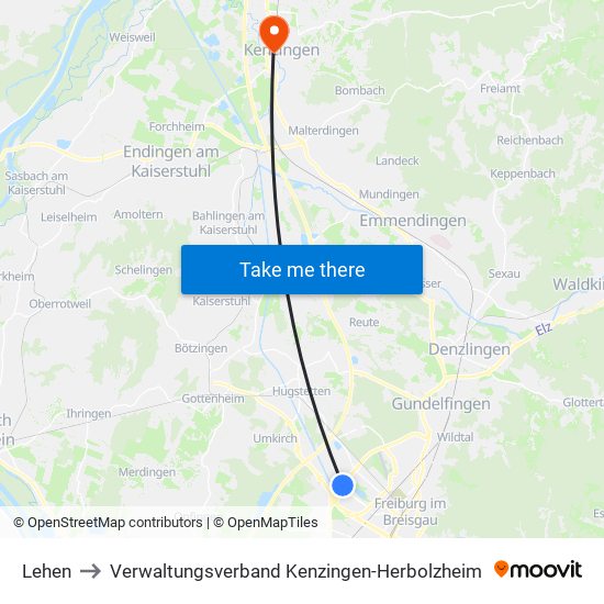 Lehen to Verwaltungsverband Kenzingen-Herbolzheim map