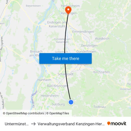 Untermünstertal to Verwaltungsverband Kenzingen-Herbolzheim map