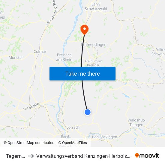 Tegernau to Verwaltungsverband Kenzingen-Herbolzheim map