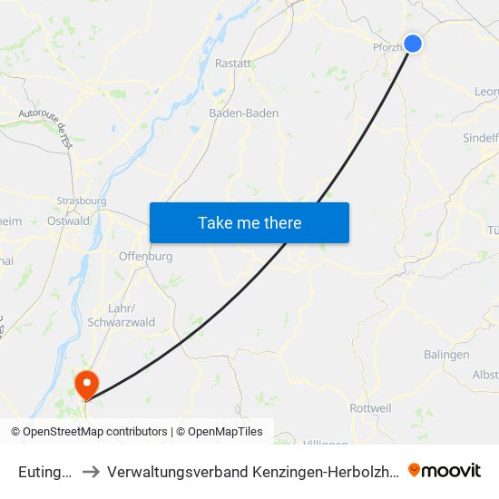 Eutingen to Verwaltungsverband Kenzingen-Herbolzheim map