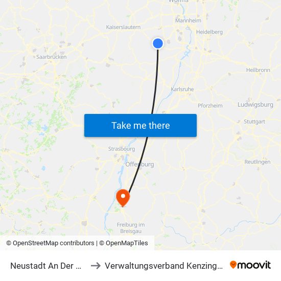 Neustadt An Der Weinstraße to Verwaltungsverband Kenzingen-Herbolzheim map