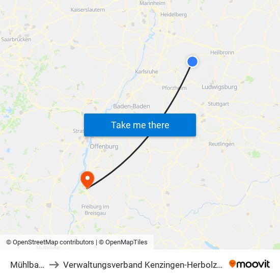 Mühlbach to Verwaltungsverband Kenzingen-Herbolzheim map