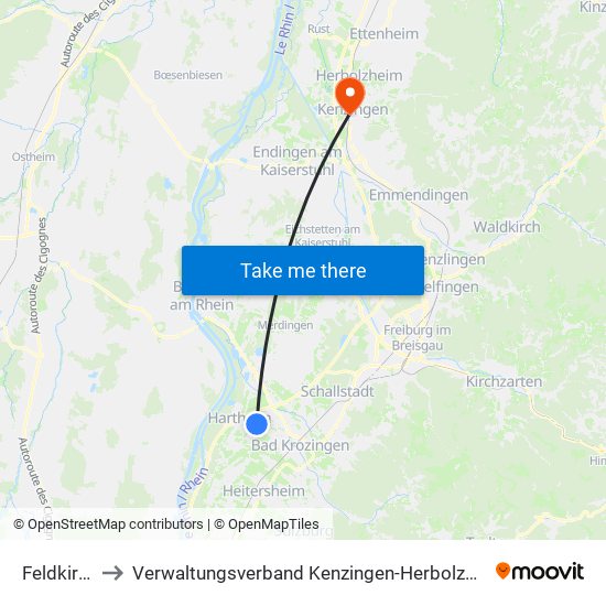 Feldkirch to Verwaltungsverband Kenzingen-Herbolzheim map
