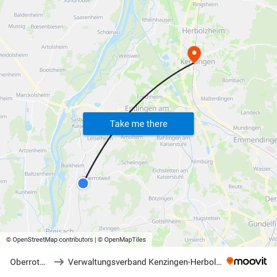 Oberrotweil to Verwaltungsverband Kenzingen-Herbolzheim map