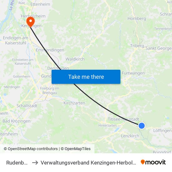 Rudenberg to Verwaltungsverband Kenzingen-Herbolzheim map