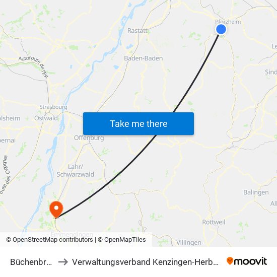 Büchenbronn to Verwaltungsverband Kenzingen-Herbolzheim map