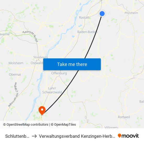 Schluttenbach to Verwaltungsverband Kenzingen-Herbolzheim map