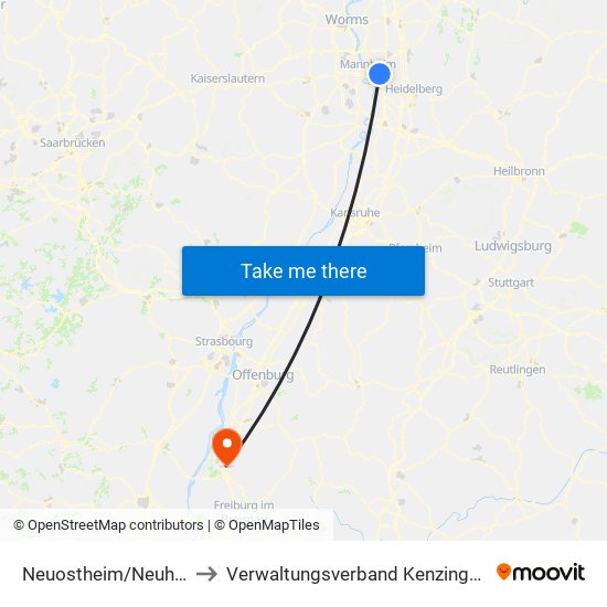 Neuostheim/Neuhermsheim to Verwaltungsverband Kenzingen-Herbolzheim map