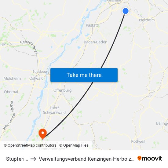 Stupferich to Verwaltungsverband Kenzingen-Herbolzheim map