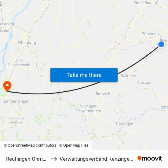 Reutlingen-Ohmenhausen to Verwaltungsverband Kenzingen-Herbolzheim map