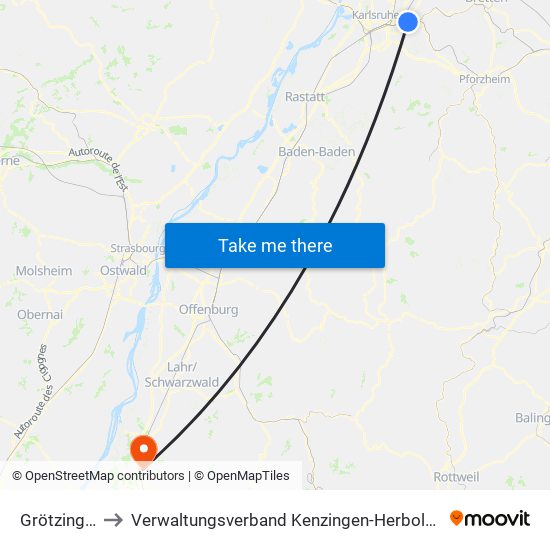 Grötzingen to Verwaltungsverband Kenzingen-Herbolzheim map