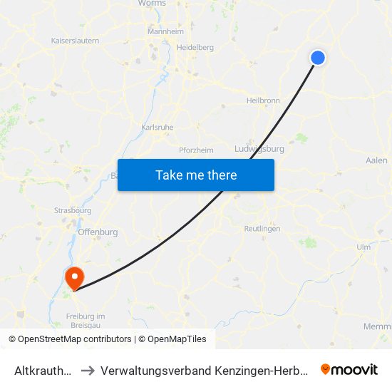 Altkrautheim to Verwaltungsverband Kenzingen-Herbolzheim map