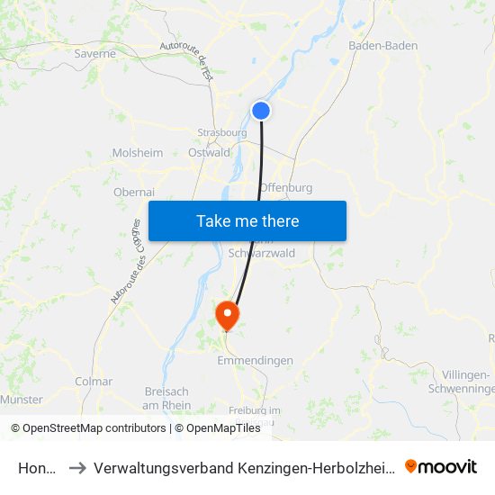 Honau to Verwaltungsverband Kenzingen-Herbolzheim map