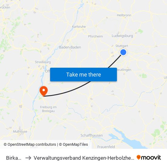 Birkach to Verwaltungsverband Kenzingen-Herbolzheim map