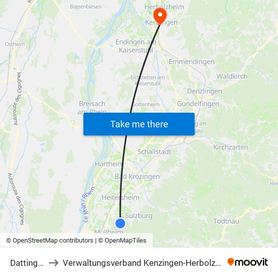Dattingen to Verwaltungsverband Kenzingen-Herbolzheim map