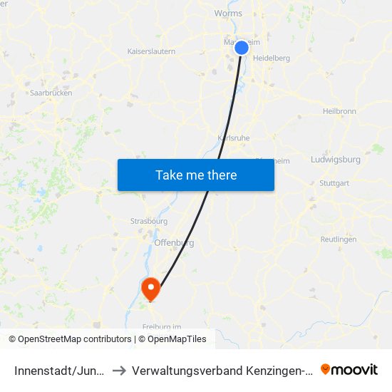 Innenstadt/Jungbusch to Verwaltungsverband Kenzingen-Herbolzheim map