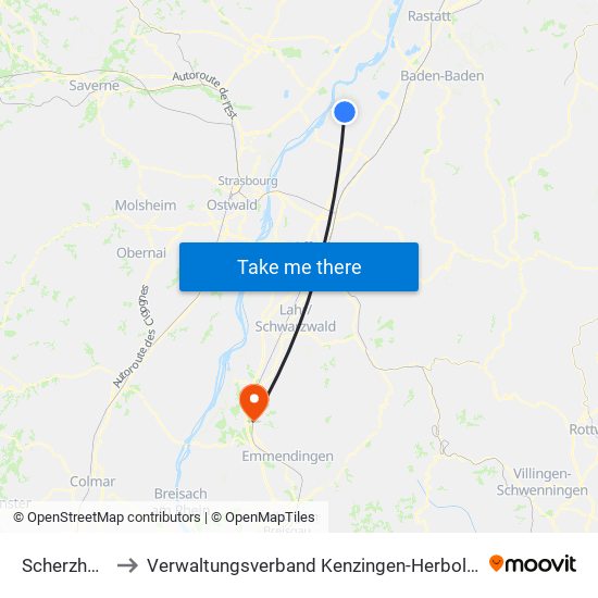 Scherzheim to Verwaltungsverband Kenzingen-Herbolzheim map