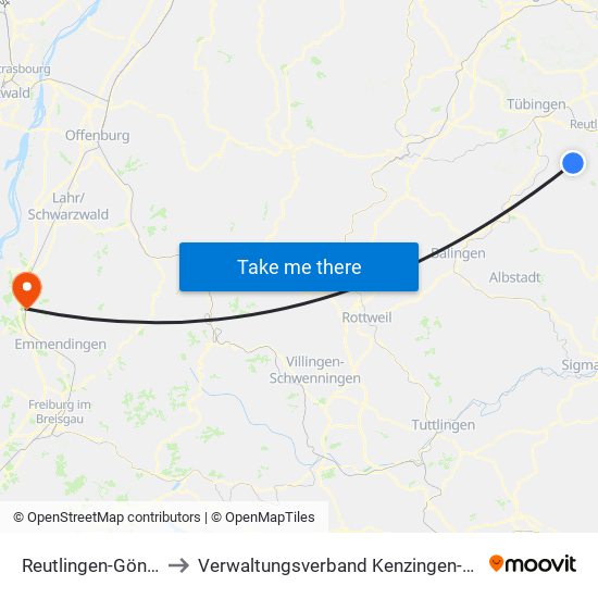 Reutlingen-Gönningen to Verwaltungsverband Kenzingen-Herbolzheim map