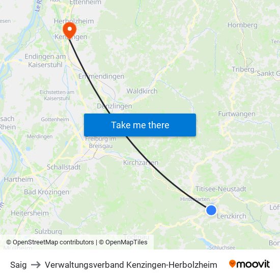 Saig to Verwaltungsverband Kenzingen-Herbolzheim map