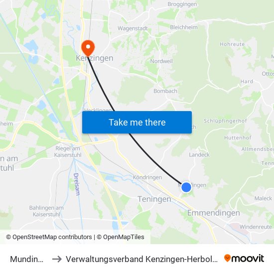 Mundingen to Verwaltungsverband Kenzingen-Herbolzheim map