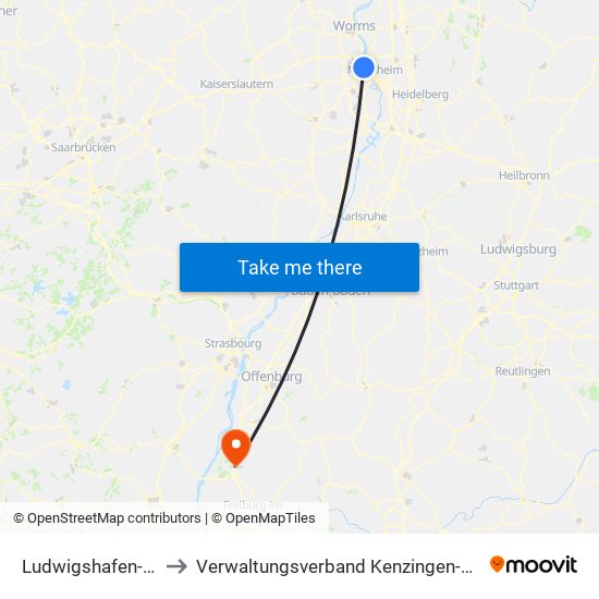 Ludwigshafen-Oppau to Verwaltungsverband Kenzingen-Herbolzheim map