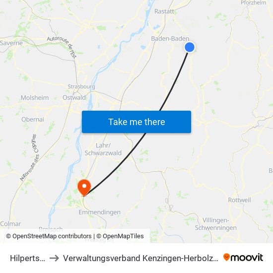 Hilpertsau to Verwaltungsverband Kenzingen-Herbolzheim map