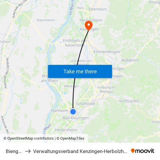 Biengen to Verwaltungsverband Kenzingen-Herbolzheim map