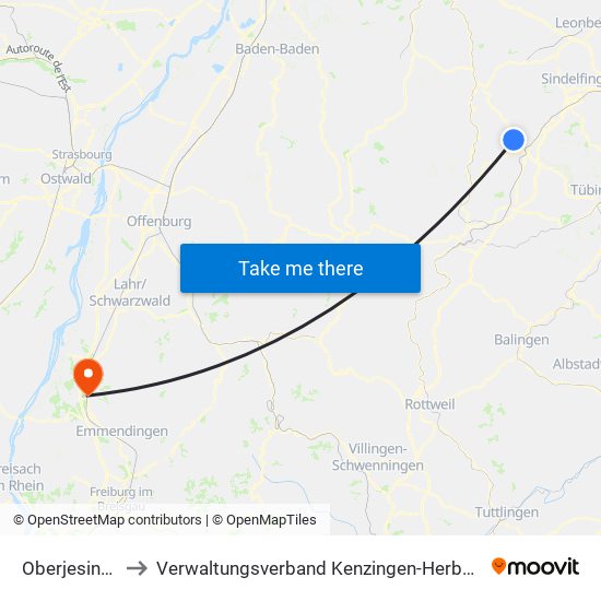 Oberjesingen to Verwaltungsverband Kenzingen-Herbolzheim map