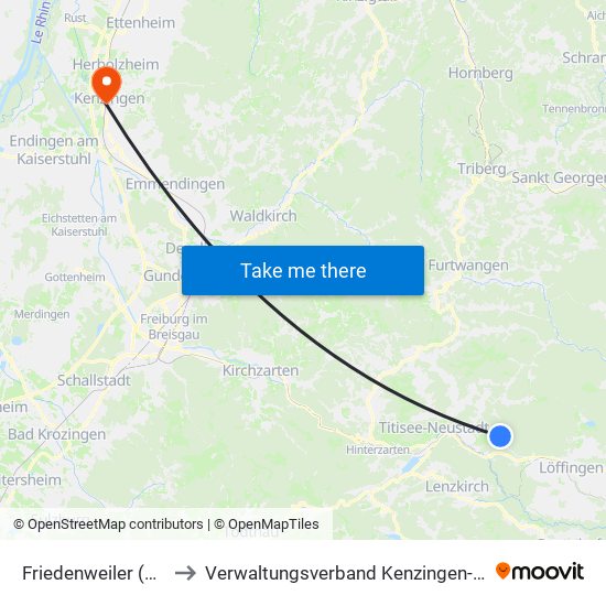 Friedenweiler (Kernort) to Verwaltungsverband Kenzingen-Herbolzheim map