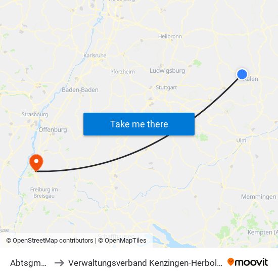 Abtsgmünd to Verwaltungsverband Kenzingen-Herbolzheim map