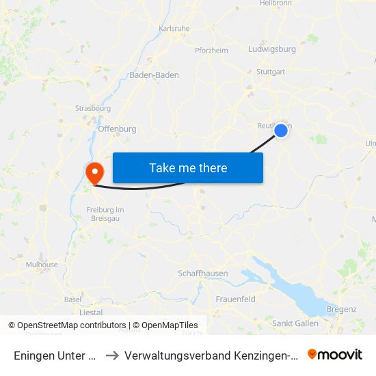 Eningen Unter Achalm to Verwaltungsverband Kenzingen-Herbolzheim map
