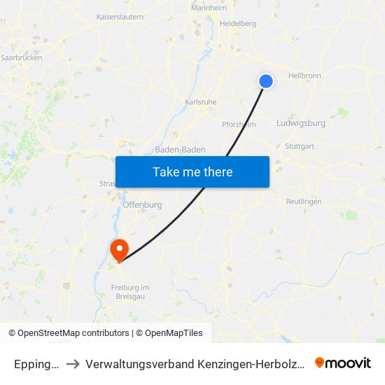 Eppingen to Verwaltungsverband Kenzingen-Herbolzheim map