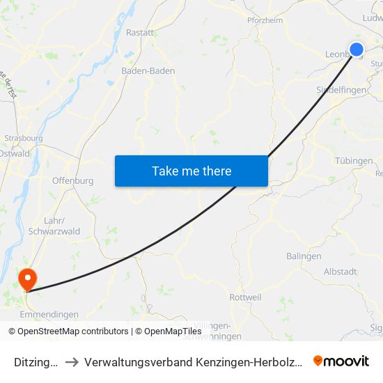 Ditzingen to Verwaltungsverband Kenzingen-Herbolzheim map