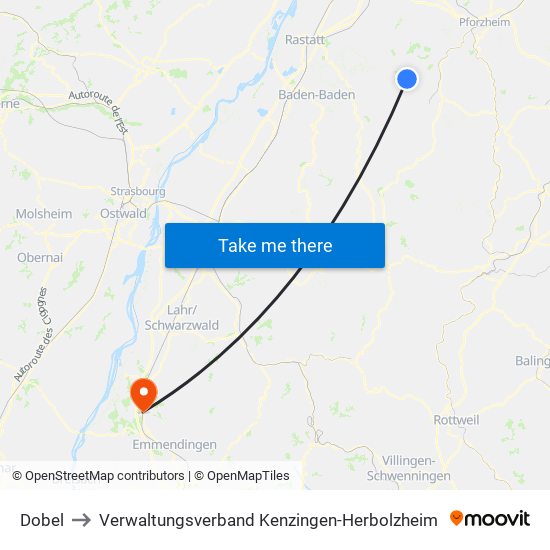 Dobel to Verwaltungsverband Kenzingen-Herbolzheim map